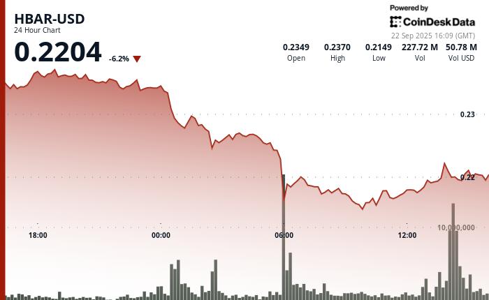 HBAR 在高成交量抛售压力下大幅下跌