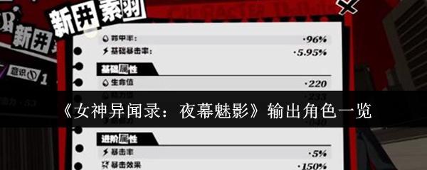 女神异闻录：夜幕魅影 输出角色一览