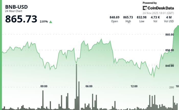 BNB在测试关键支撑位后反弹至860美元上方