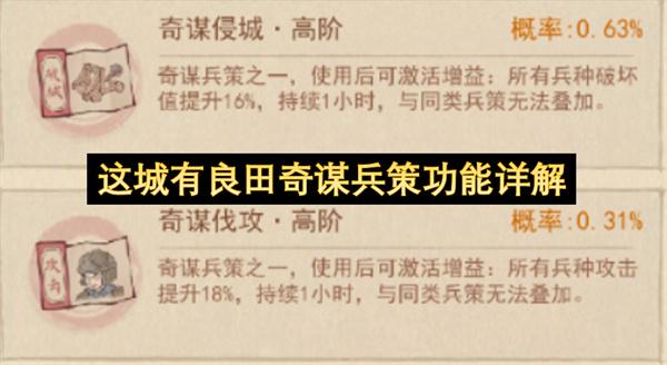 这城有良田奇谋兵策功能详解