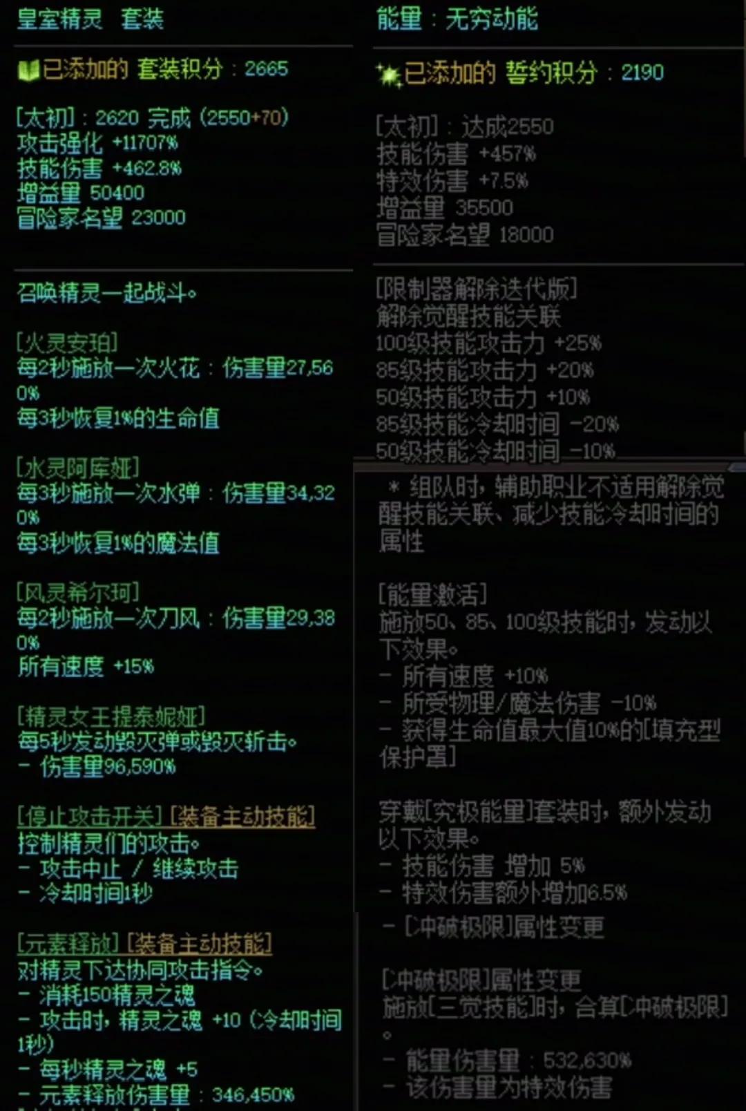 DNF精灵套加能量搭配属性一览