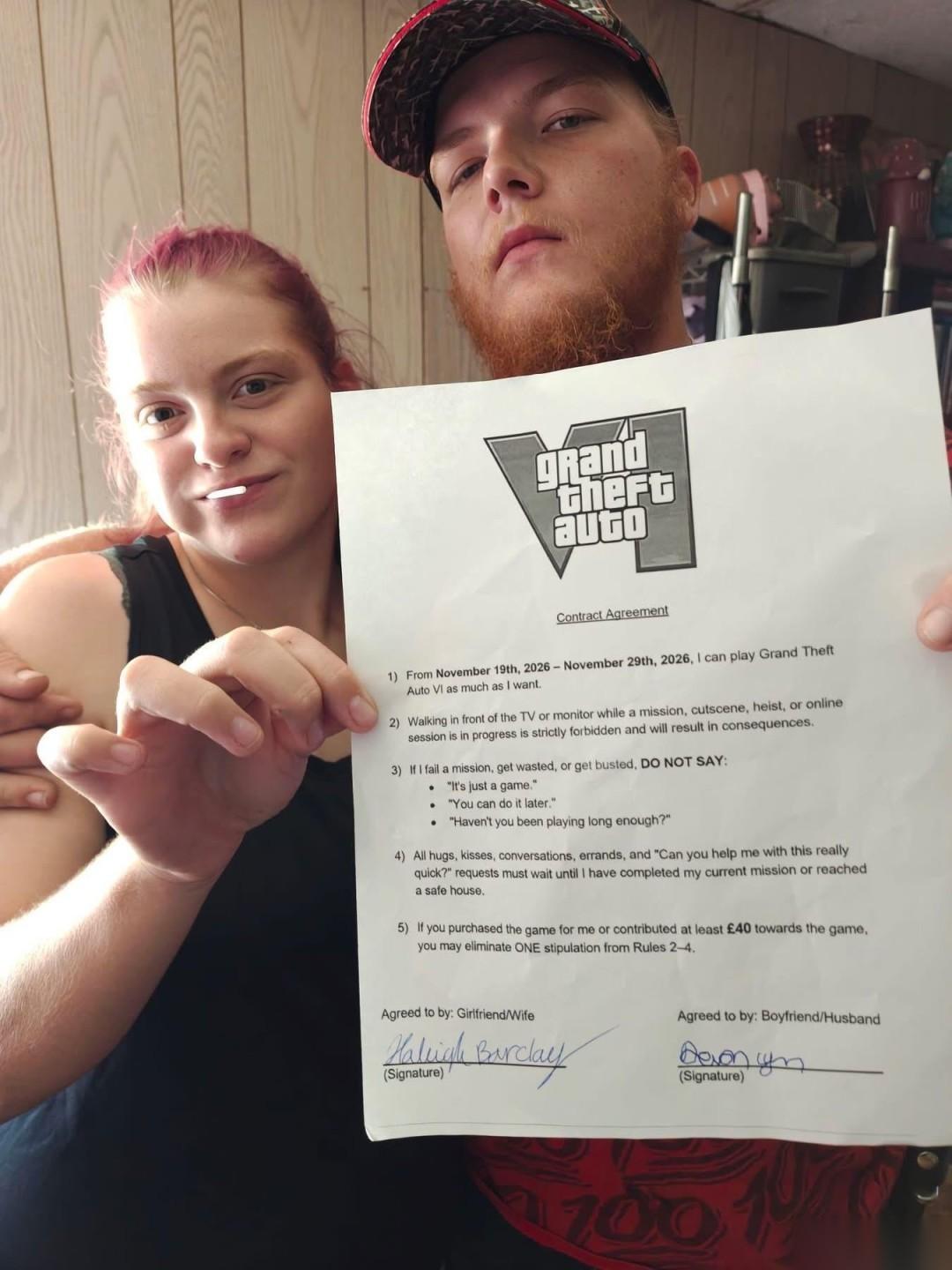 情侣签署GTA6发售周协议 幽默约定保障游戏沉浸体验