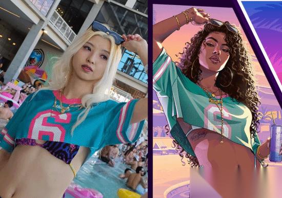 网友创意还原GTA6封面人物，泳池边上演现实版罪恶城